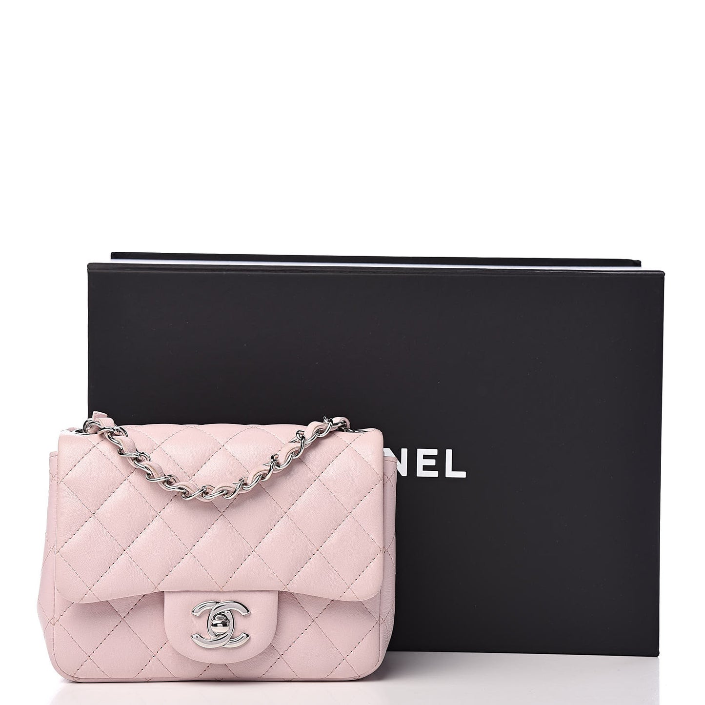 Lambskin Quilted Mini Square Flap Light Pink