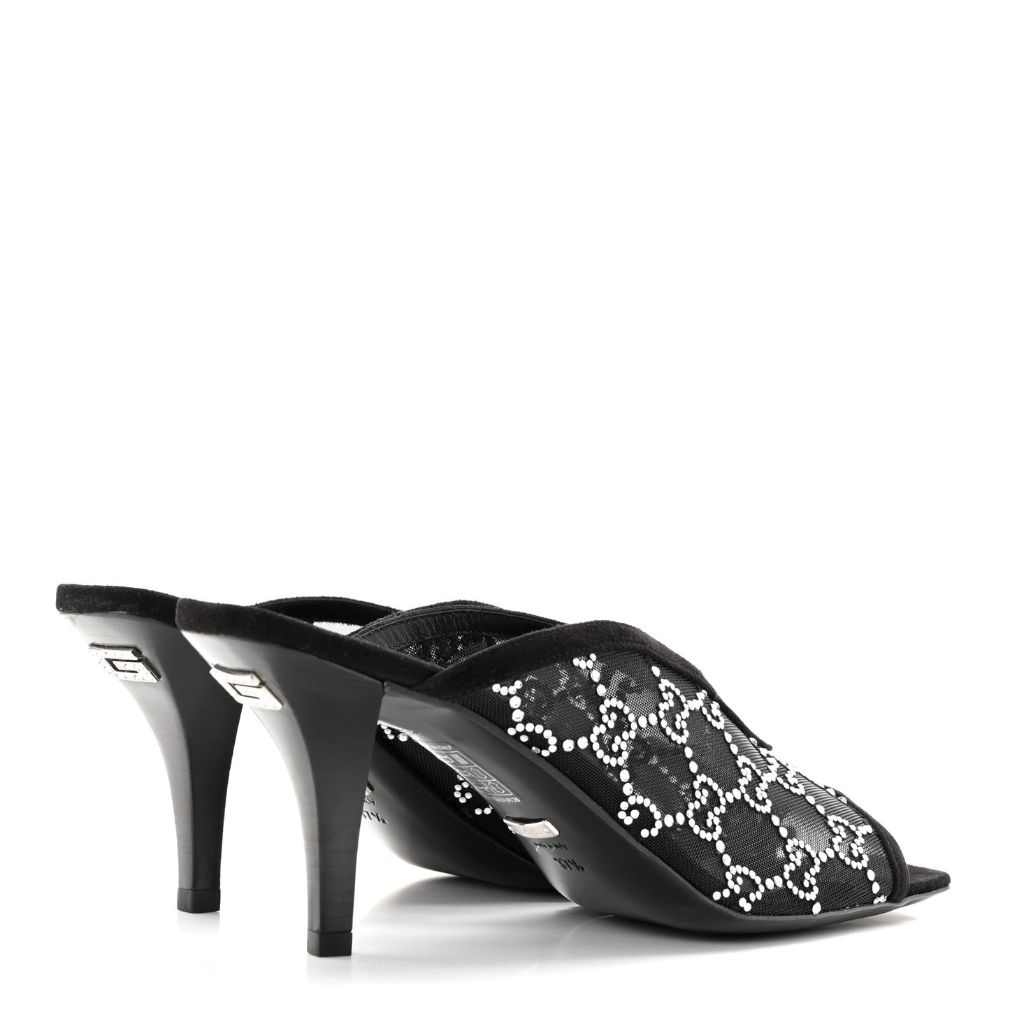 Tela Retino Kid Scamosciato Crystal GG Monogram Square G 95mm Slide Sandals 37.5 Black