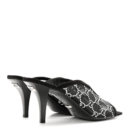 Gucci Tela Retino Kid Scamosciato Crystal GG Monogram Square G 95mm Slide Sandals 37.5 Black 4 of 12