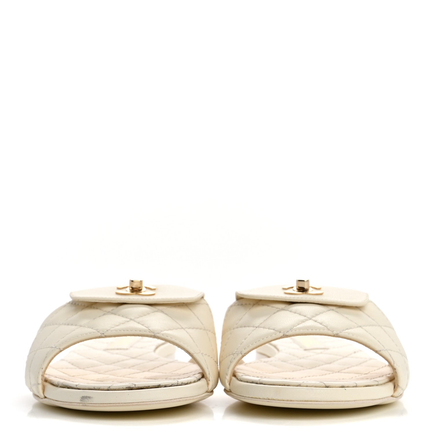 Chanel Lambskin Quilted CC Turnlock Sandals 38.5 Ivory 3 of 10