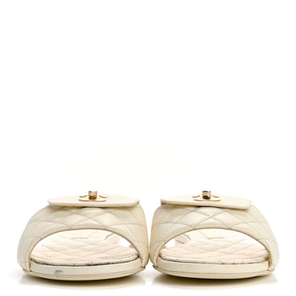 Chanel Lambskin Quilted CC Turnlock Sandals 38.5 Ivory 3 of 10