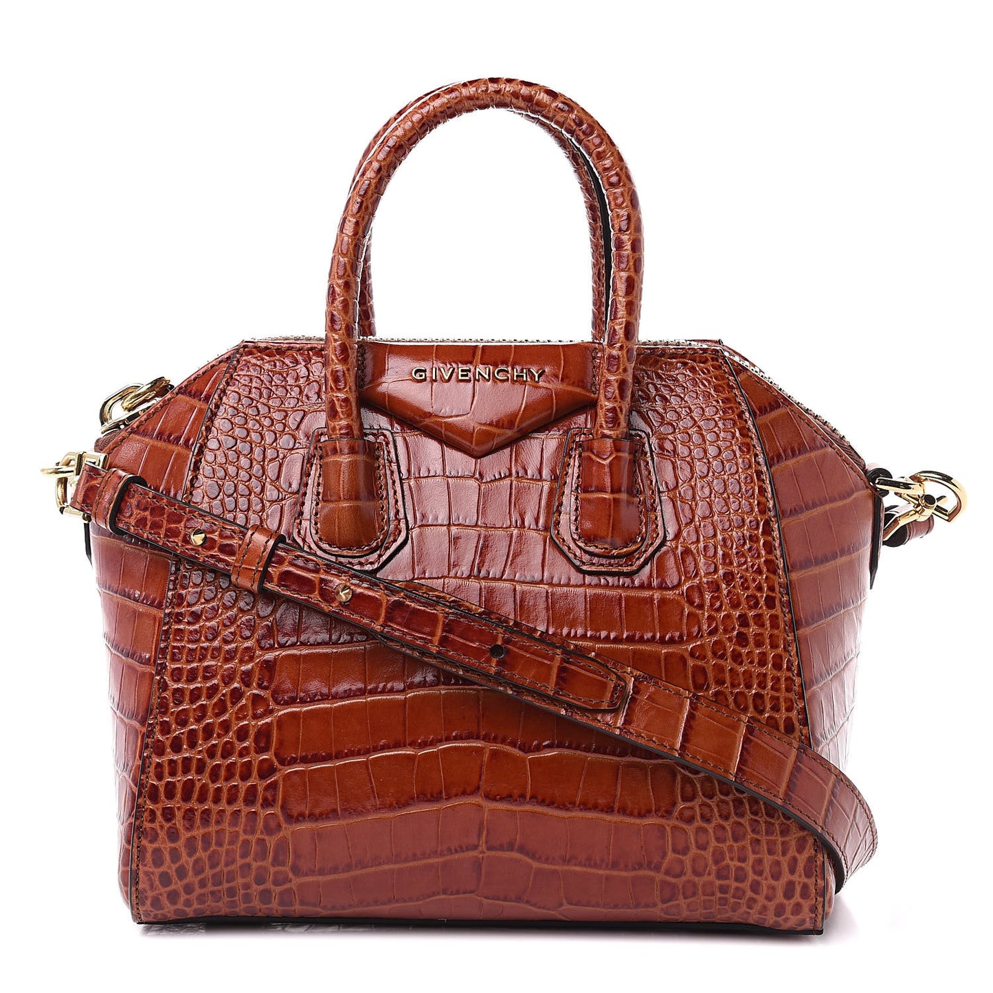 Calfskin Crocodile Embossed Mini Antigona Cognac