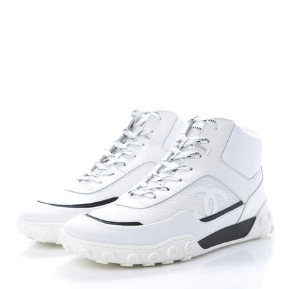 Chanel Calfskin Mesh Lycra Womens Logo High Top Sneakers 42 White 3 of 9