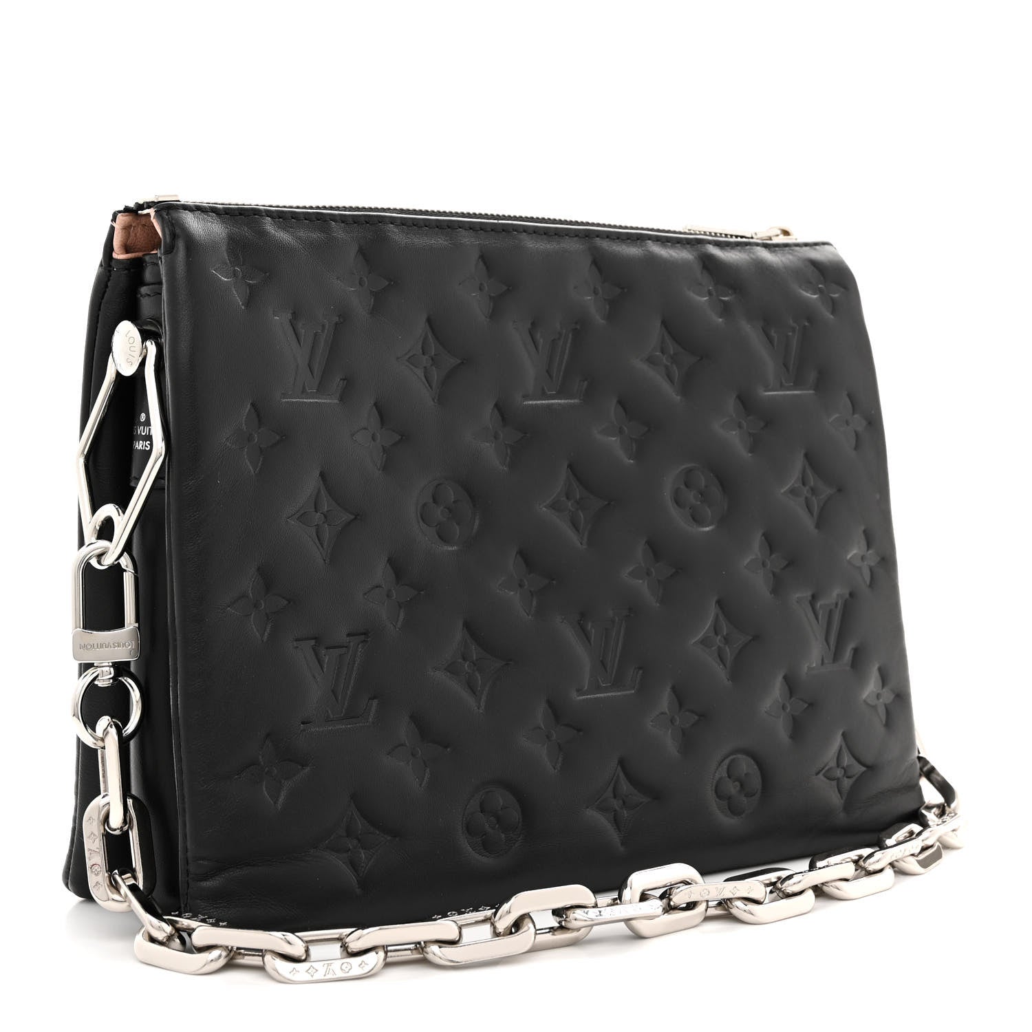 Louis Vuitton Lambskin Embossed Monogram Coussin PM Black 3 of 10