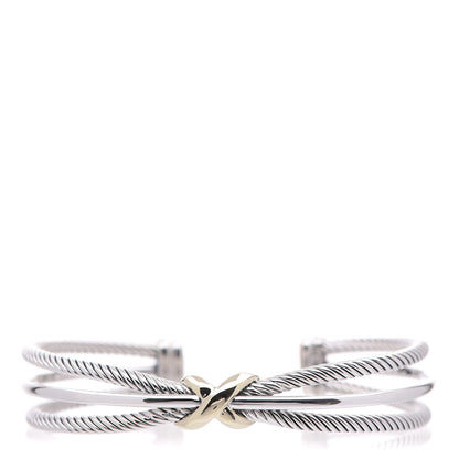 David Yurman Sterling Silver 18K Yellow Gold 7mm Crossover X Bracelet 1 of 8