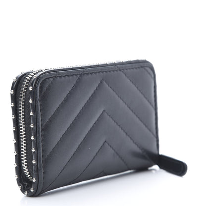 Chanel Lambskin Chevron Quilted Studded Zip Around Coin Purse Black 3 of 8