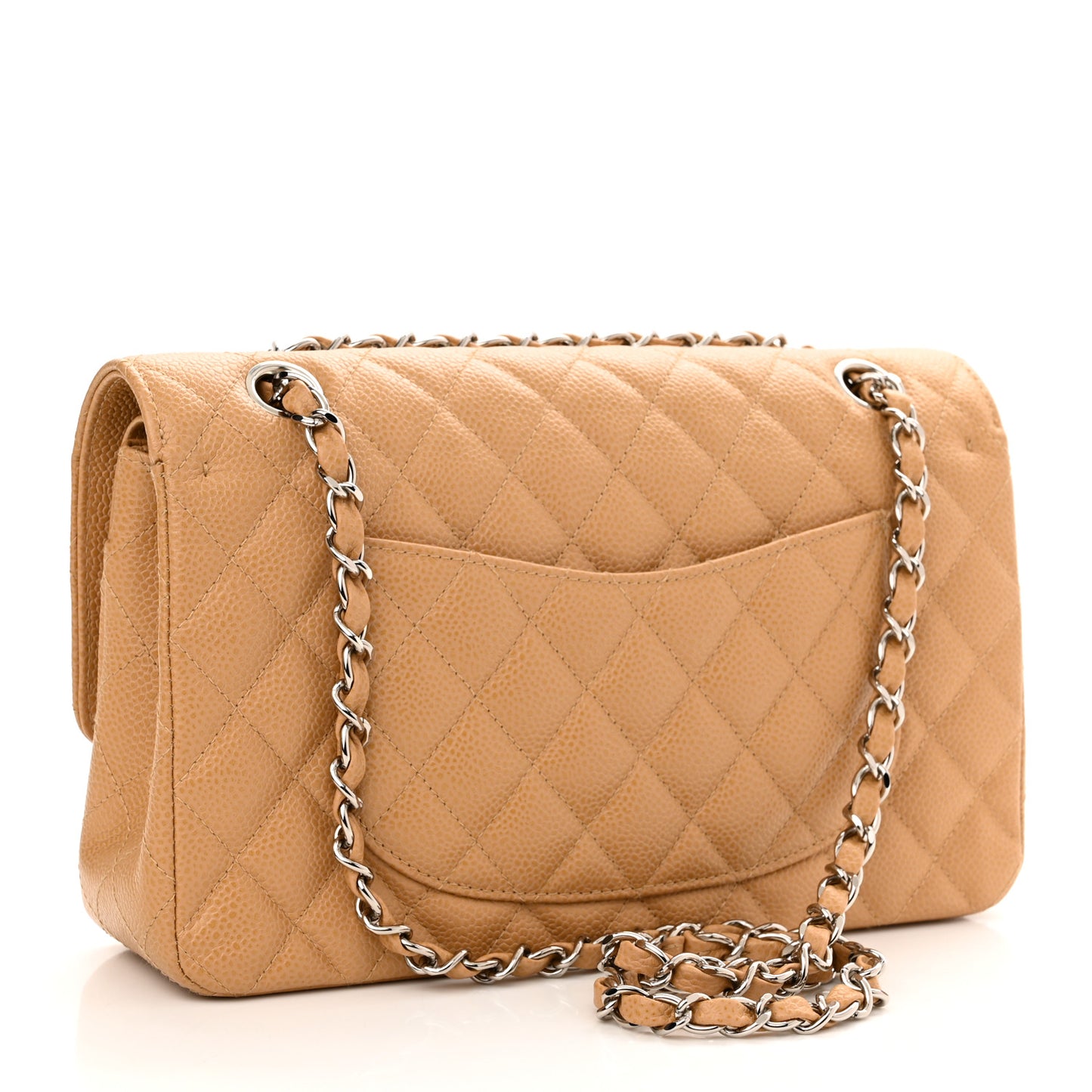 Caviar Quilted Medium Double Flap Beige