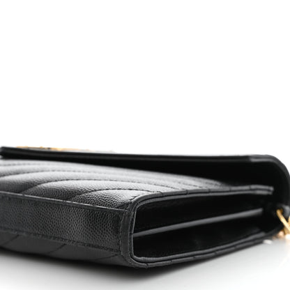 Saint Laurent Grain De Poudre Matelasse Chevron Monogram Chain Wallet Black 10 of 11
