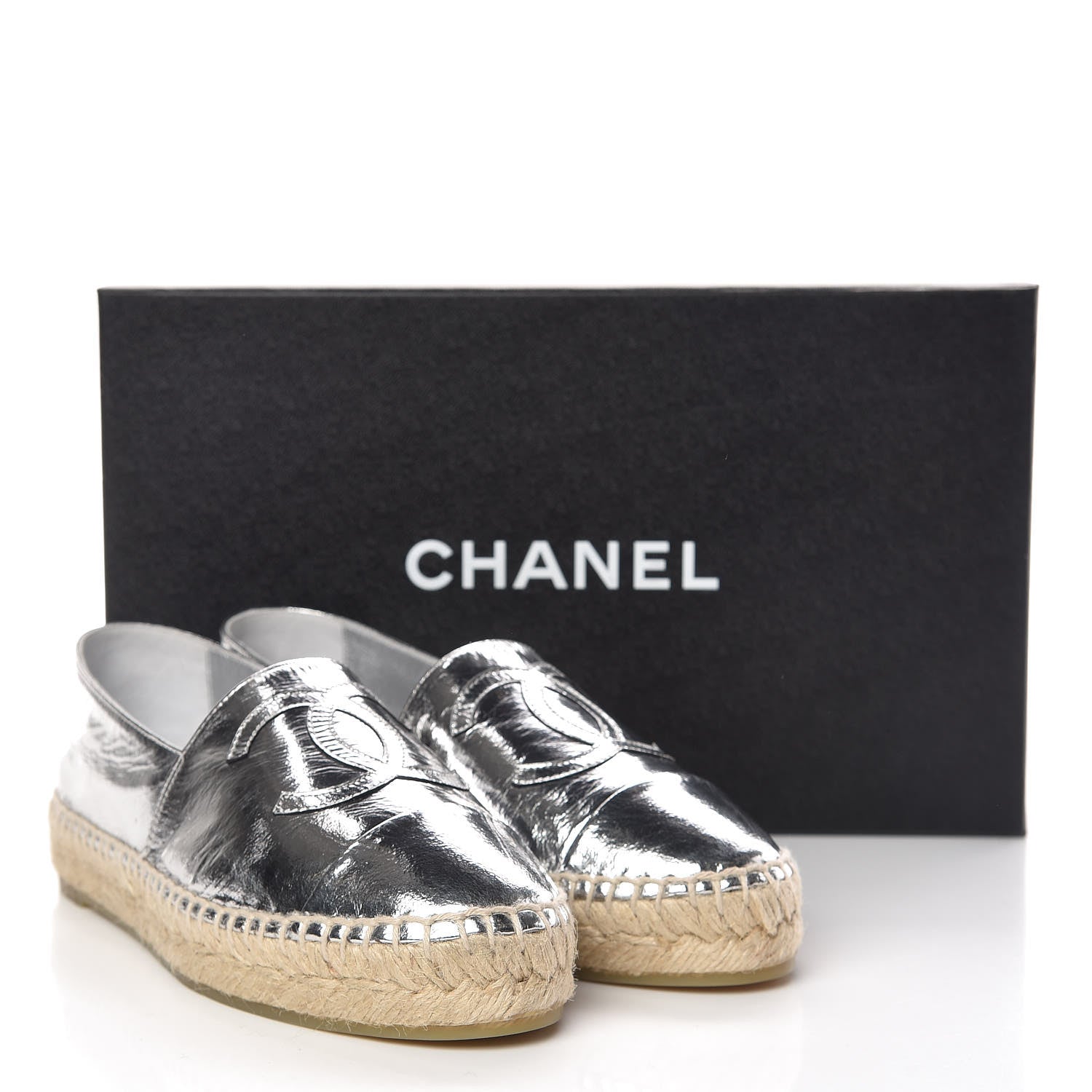 Chanel Laminated Goatskin CC Espadrilles 35 Silver 11 of 11