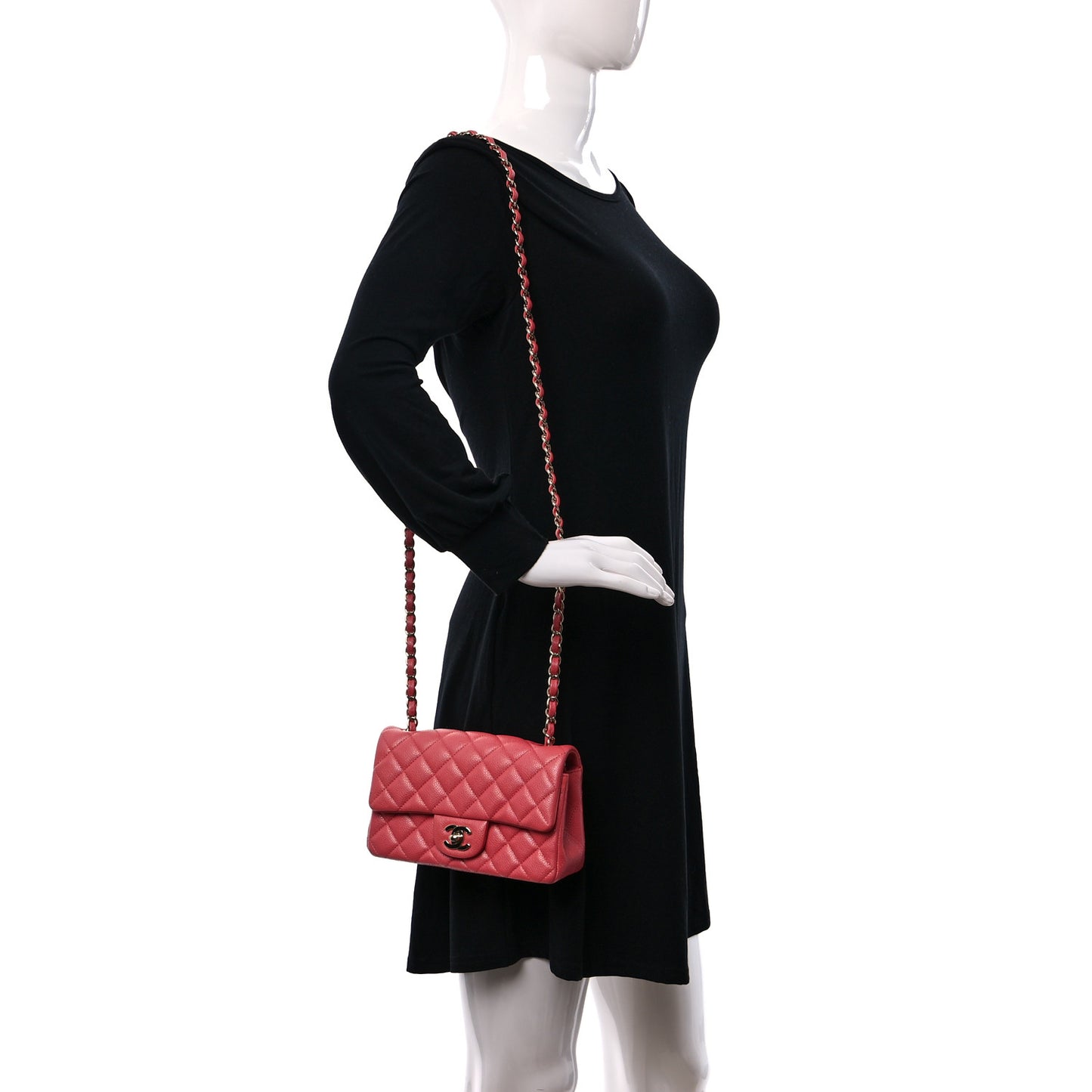 Caviar Quilted Mini Rectangular Flap Dark Pink