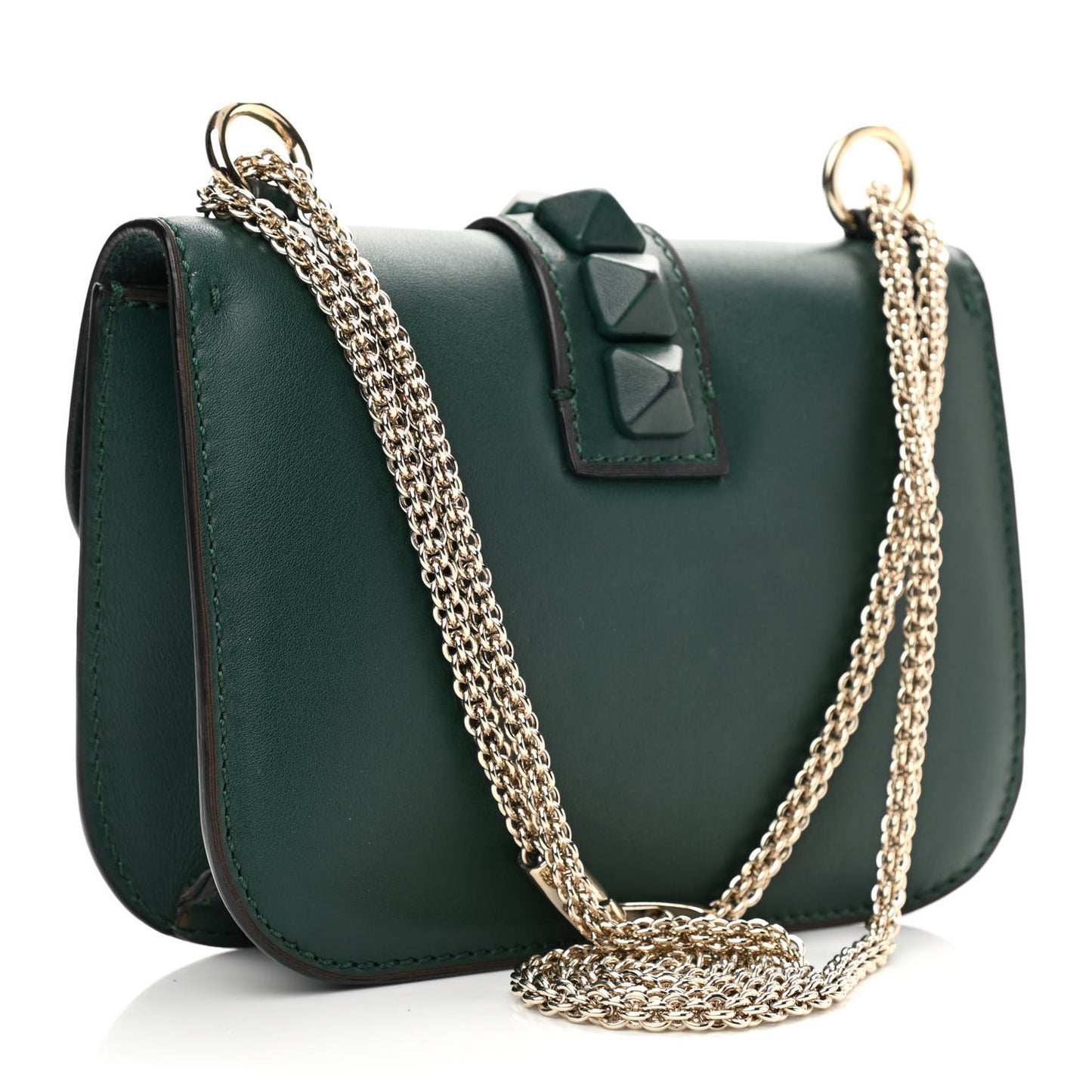 Vitello Small Glam Lock Rockstud Flap Light Emerald
