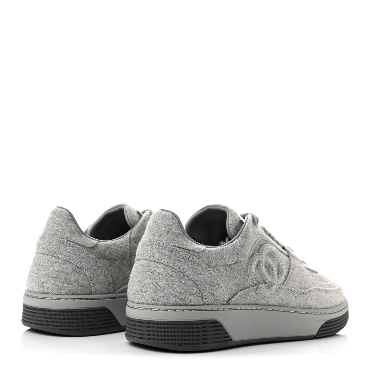 Chanel Wool Mixed Fibers Womens CC Sneakers 38 Light Grey 5 of 10
