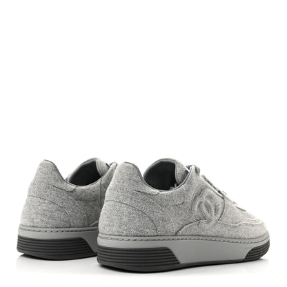 Chanel Wool Mixed Fibers Womens CC Sneakers 38 Light Grey 5 of 10
