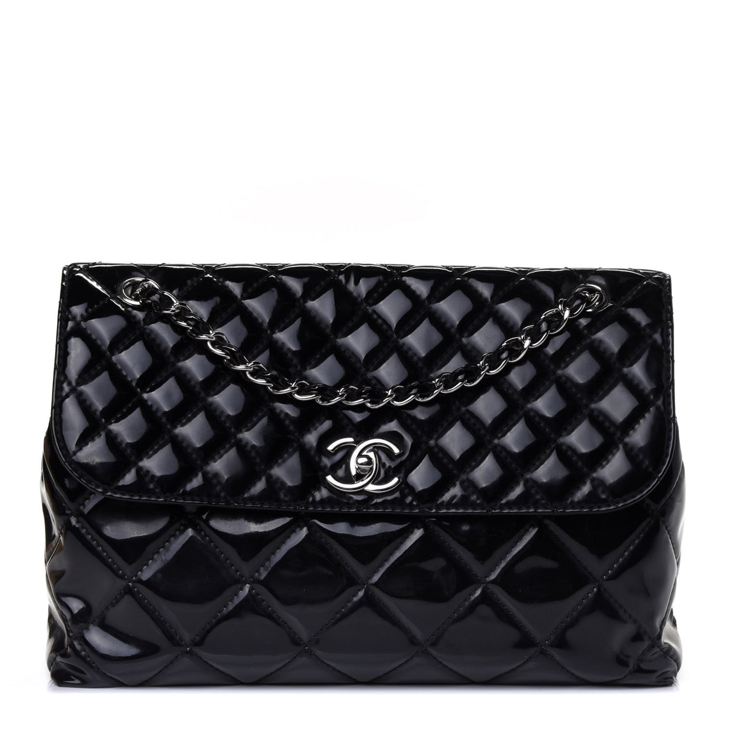 Patent Quilted Jumbo Flap Black