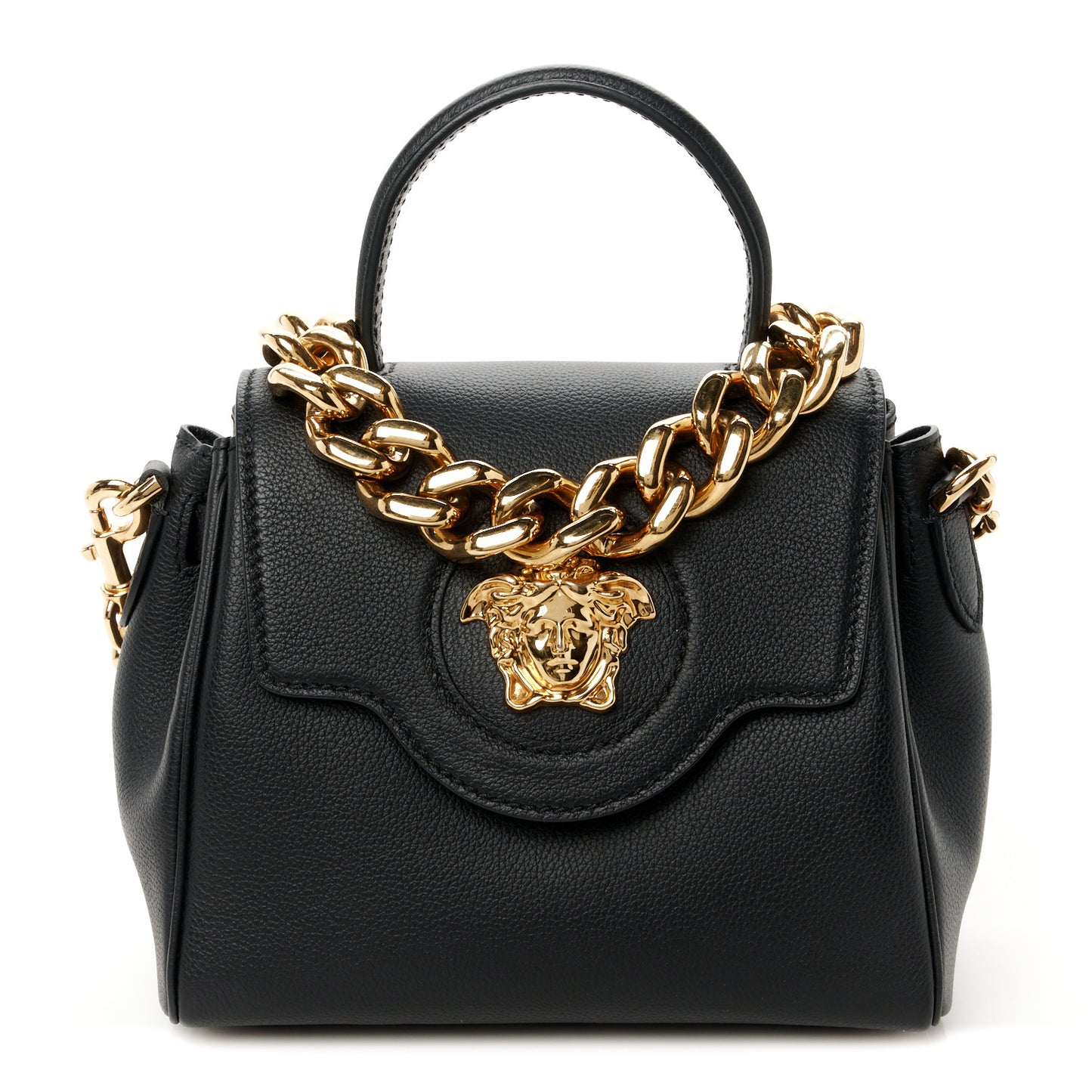 Grained Calfskin Small La Medusa Top Handle Bag Black