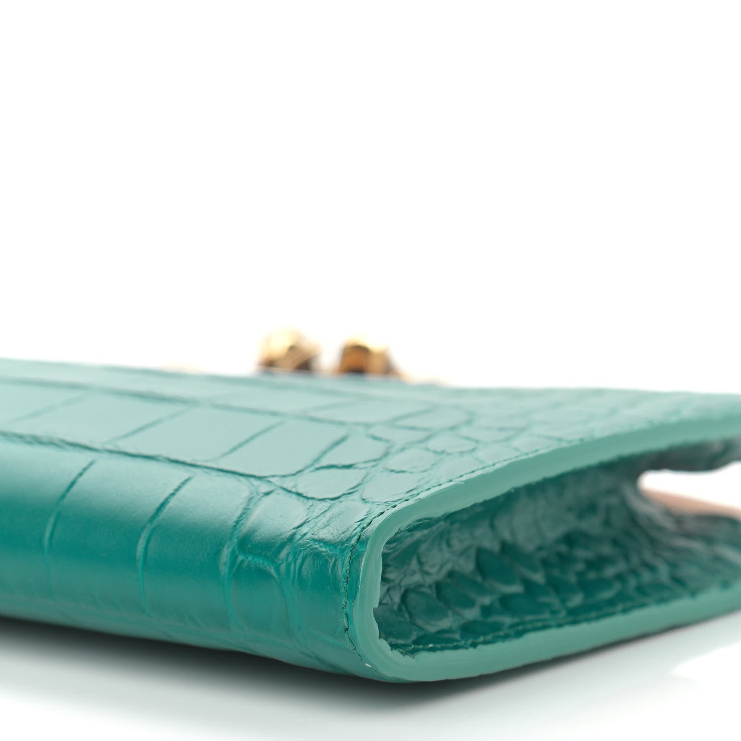 Alexander McQueen Calfskin Crocodile Embossed Knuckle Flat Clutch Citron 9 of 11