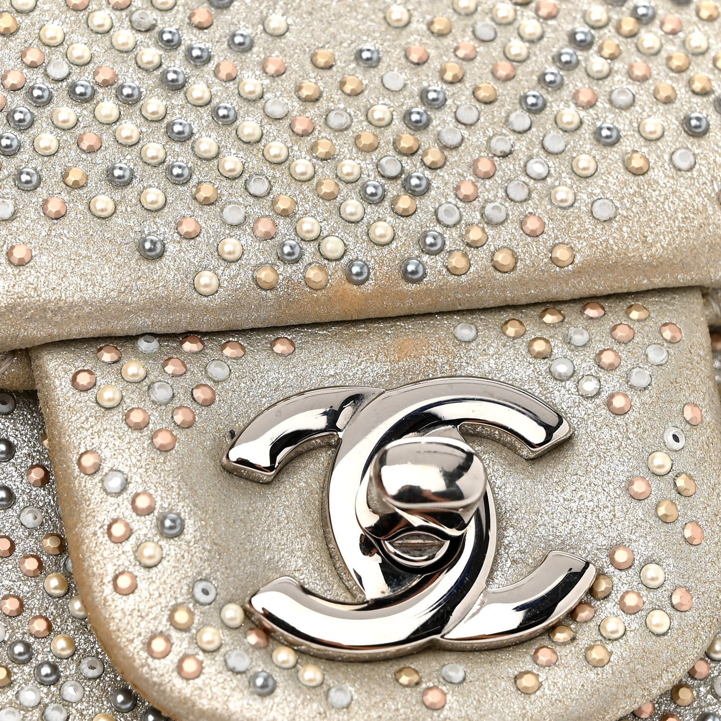 Iridescent Calfskin Studded Mini Flap Silver