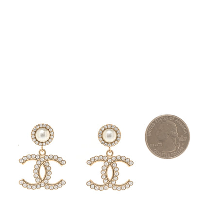 Chanel Crystal Pearl Bow-tiful CC Drop Earrings Gold 2 of 5