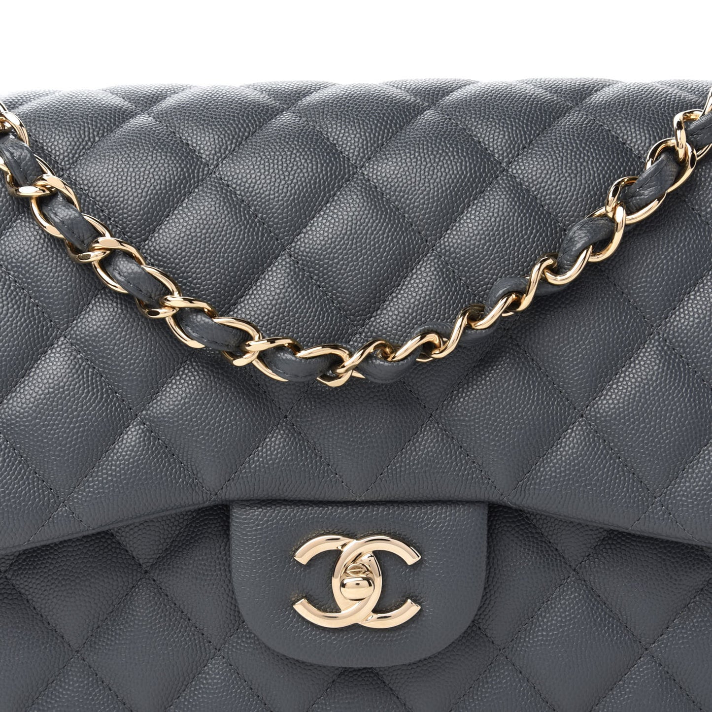 Caviar Quilted Jumbo Double Flap Dark Grey