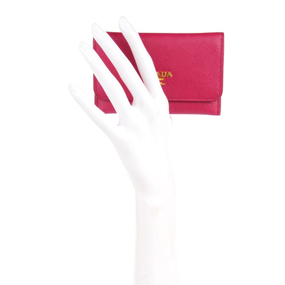 Prada Saffiano Metal Flap Card Holder Ibisco 2 of 11