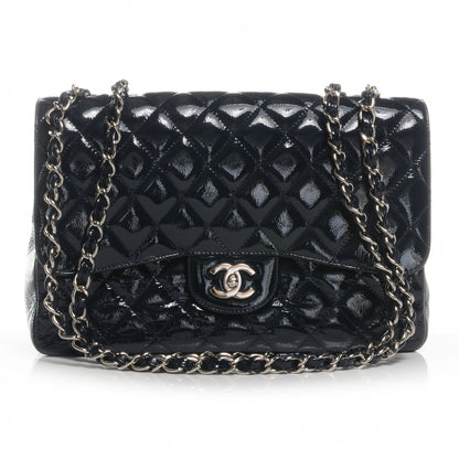 Chanel Distressed Patent Jumbo Single Flap Navy Blue 1 of 8