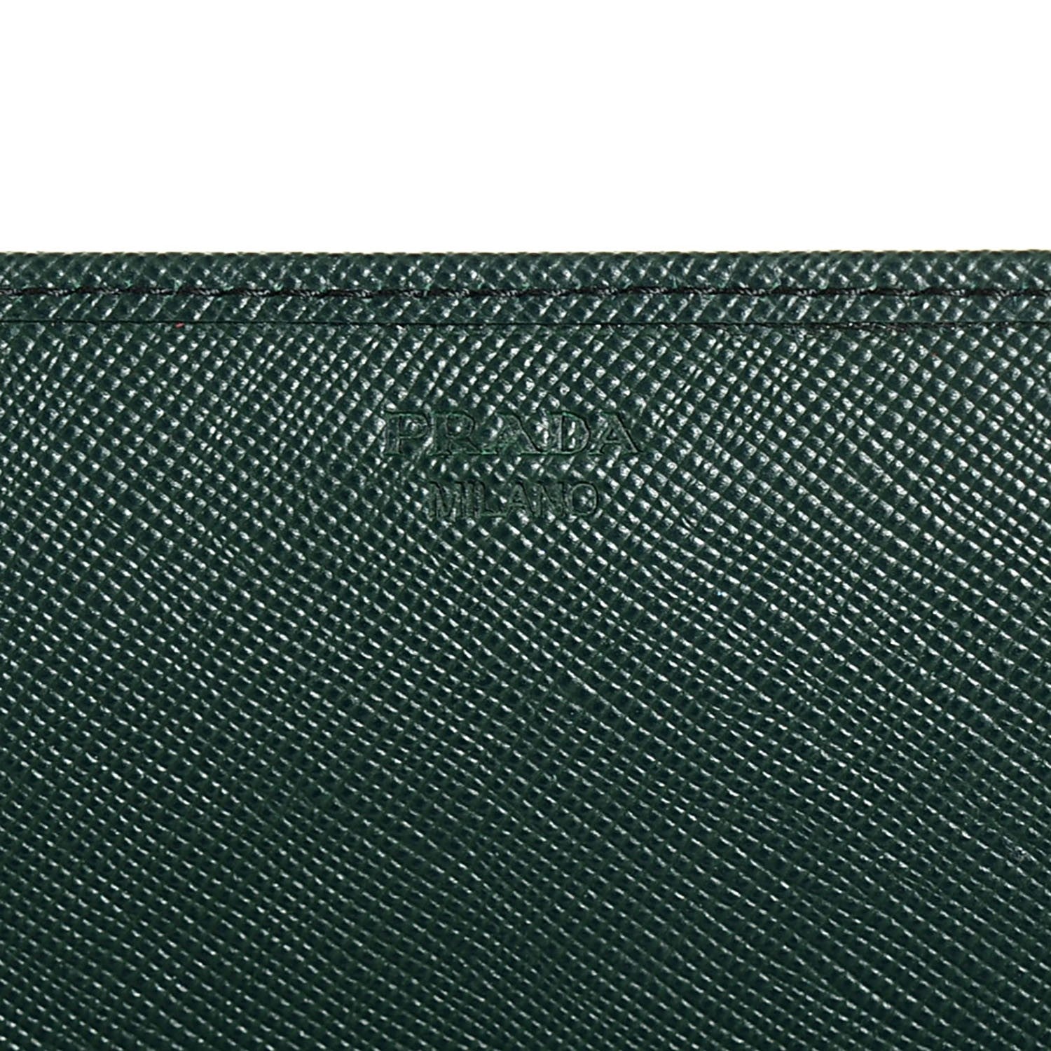 Prada Saffiano Metal Oro Chain Wallet Smeraldo 7 of 10