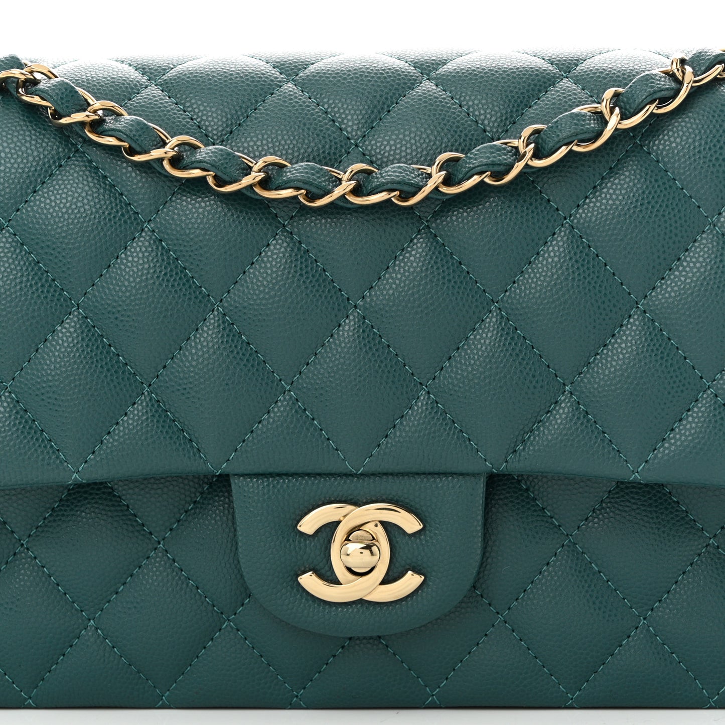 Caviar Quilted Medium Double Flap Dark Green