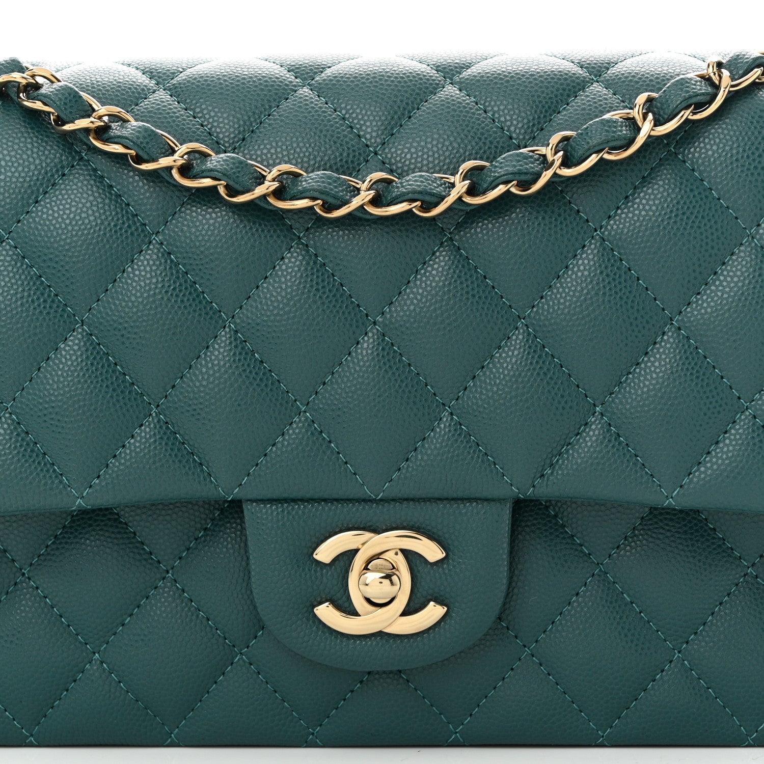 Chanel Caviar Quilted Medium Double Flap Dark Green 8 of 10