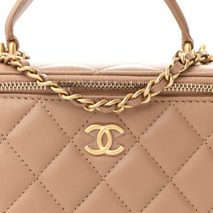 Chanel Lambskin Quilted Metal Small Top Handle Vanity Case With Chain Beige 8 of 11