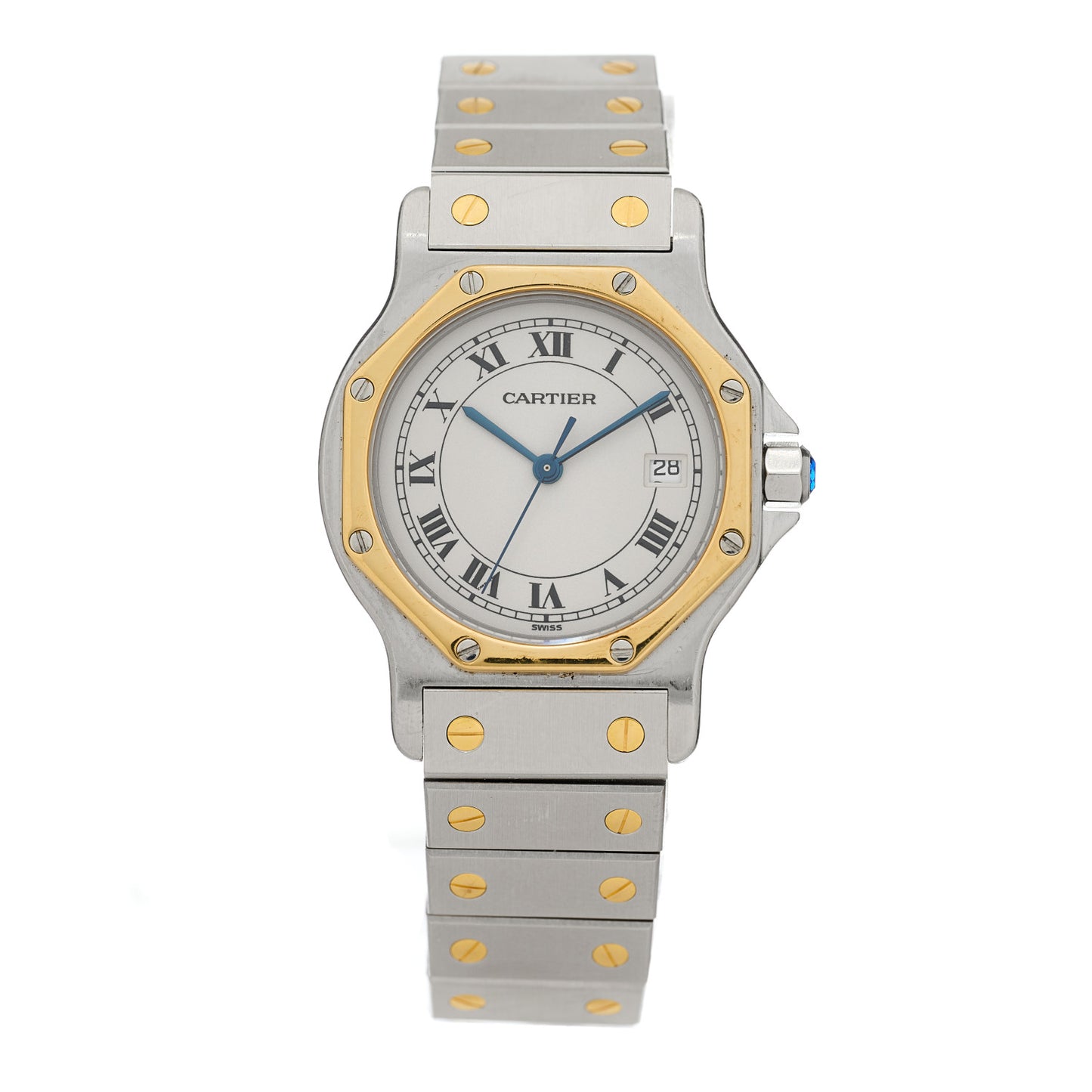 Stainless Steel 18K Yellow Gold 29mm Santos Octagon Quartz Watch