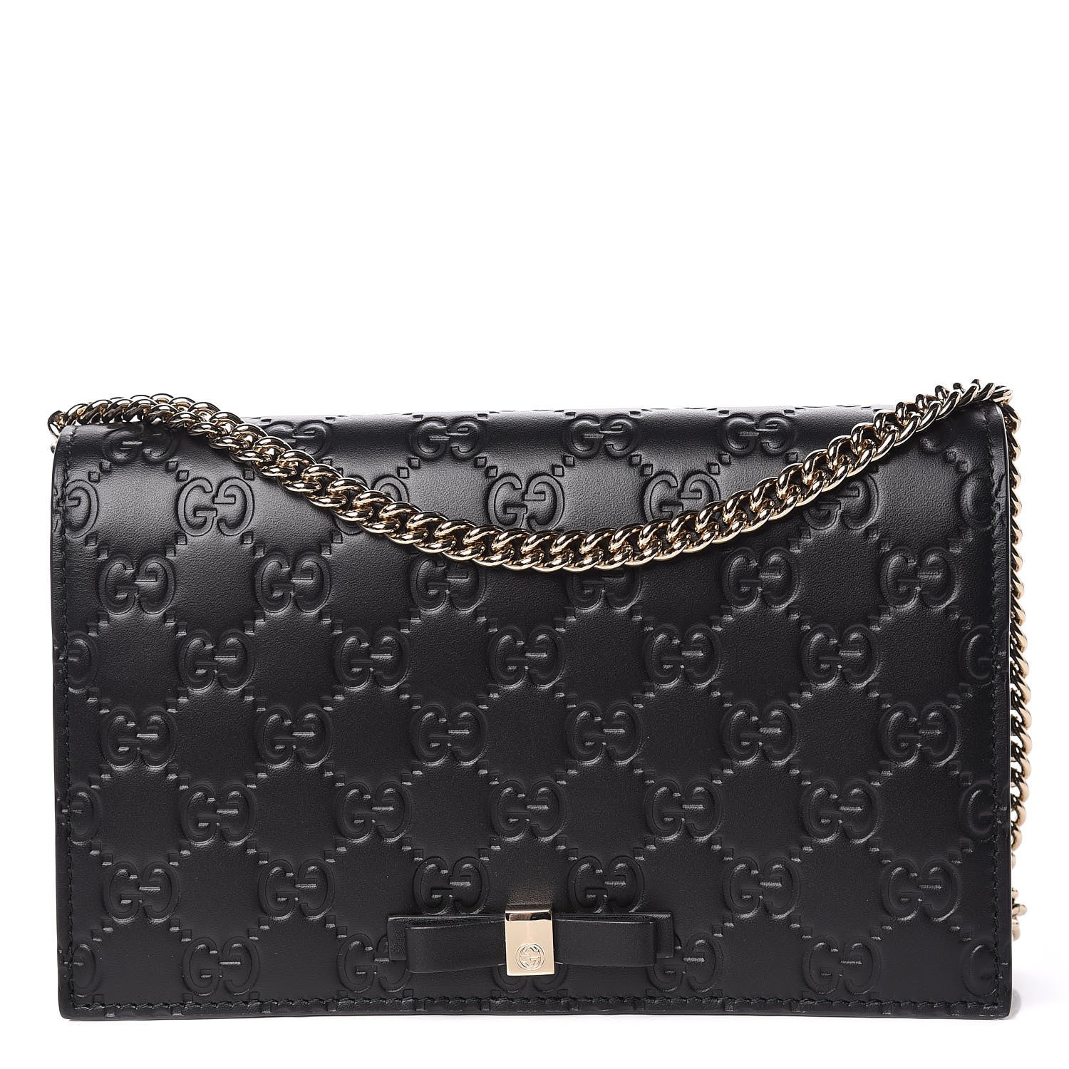 Gucci Guccissima Signature Bowy Chain Wallet Black 1 of 9