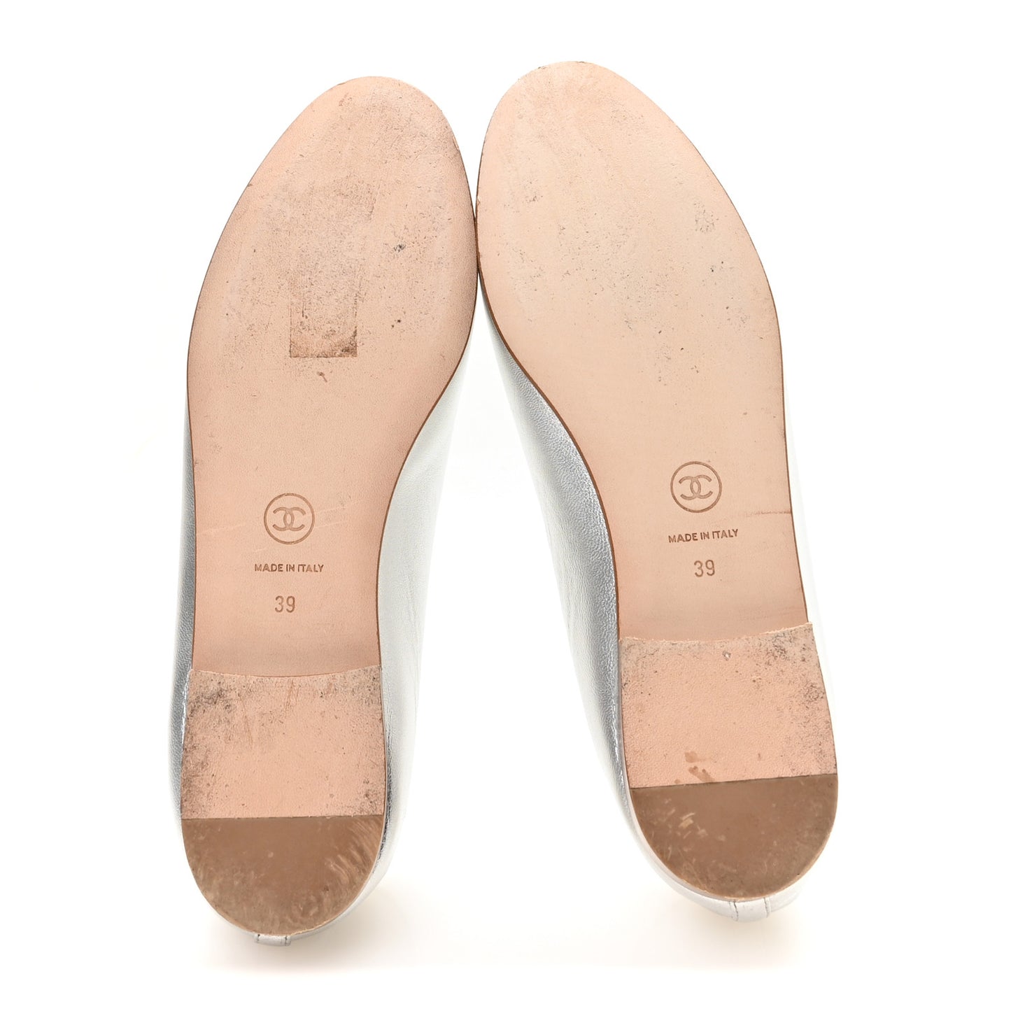 Metallic Crackled Lambskin CC Cap Toe Ballerina Flats 39 Silver