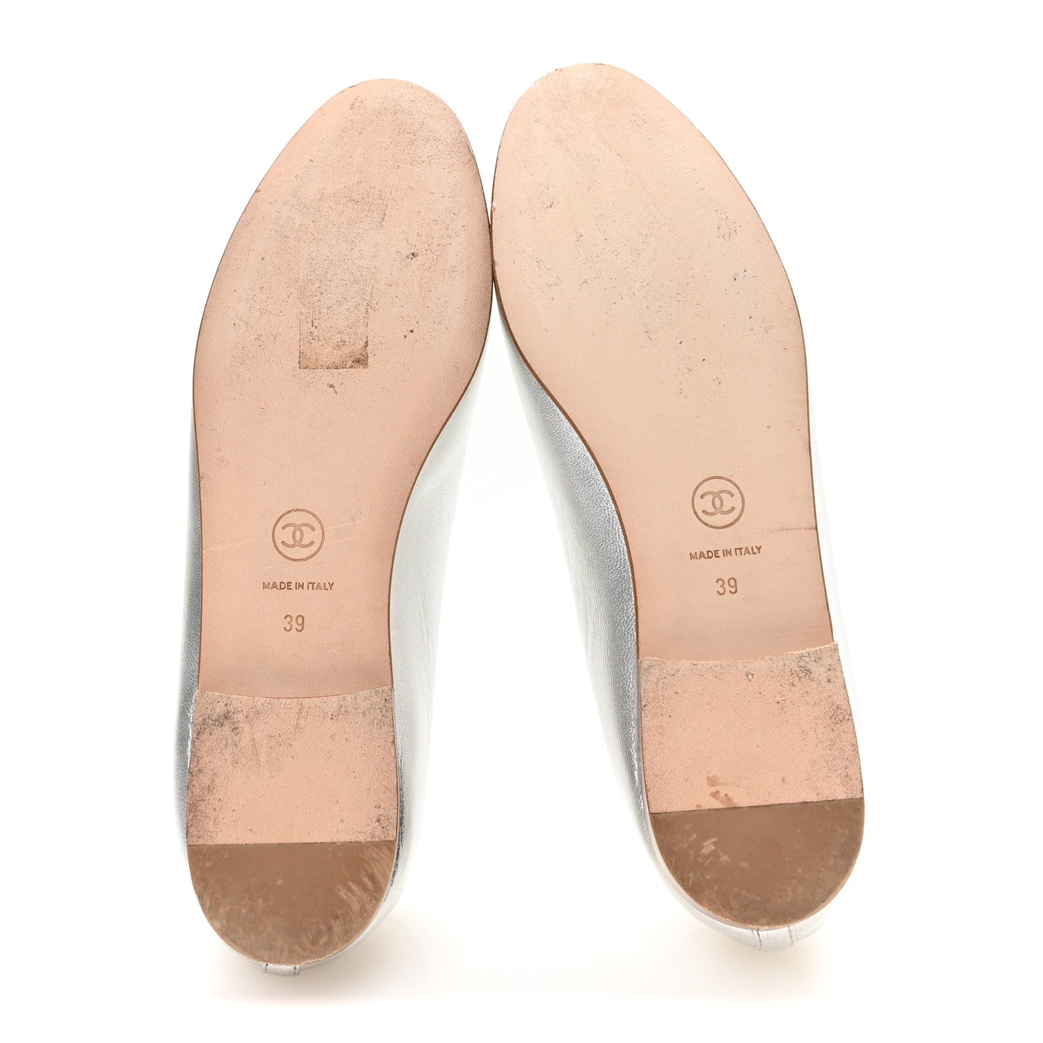 Chanel Metallic Crackled Lambskin CC Cap Toe Ballerina Flats 39 Silver 6 of 8