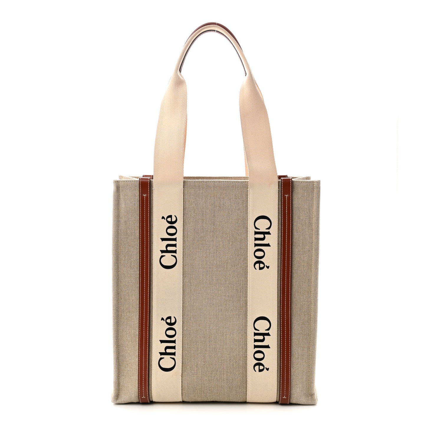 Cotton Calfskin Large Vertical Woody Ribbon Tote White Brown