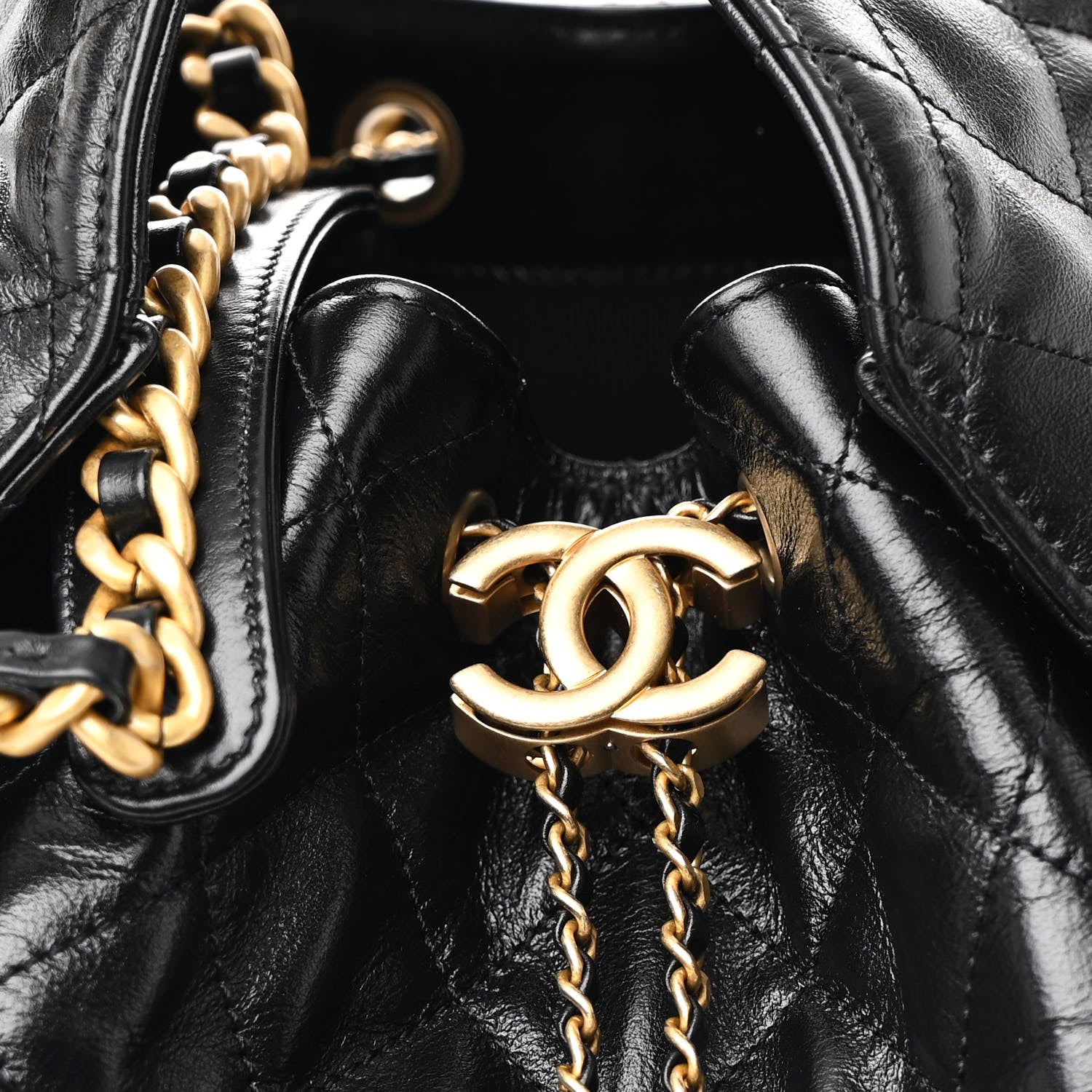 Chanel Shiny Crumpled Calfskin Quilted Medium Chanel 25 Handbag Black 8 of 10