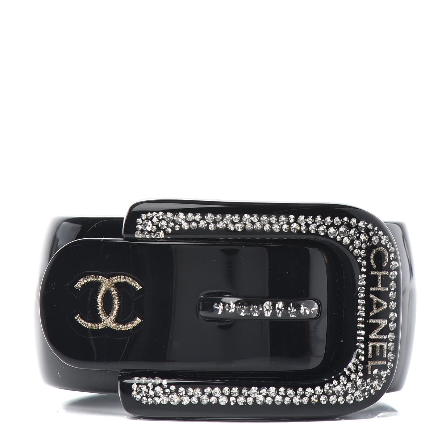 Resin Crystal CC Buckle Cuff Bracelet Black