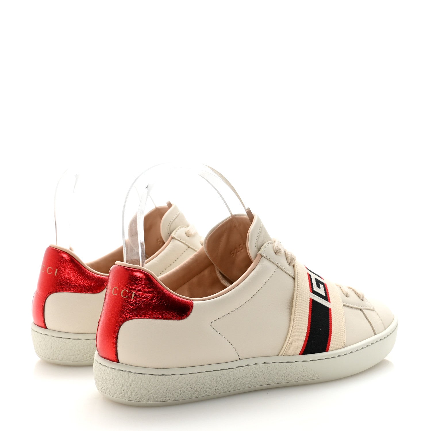 Gucci Calfskin Stripe Womens New Ace Sneakers 36 New Mystic White Ecru Red Flame 5 of 9