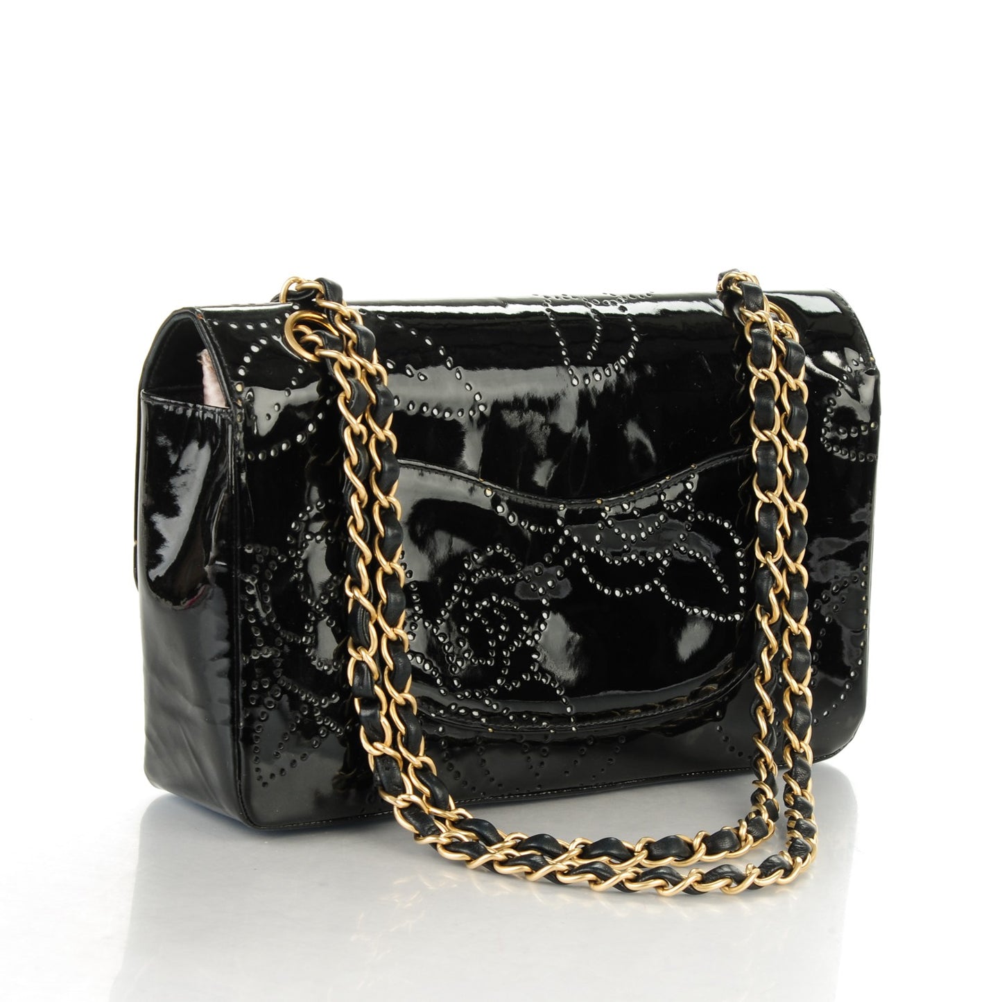 Patent Perforated Camellia Medium Single Flap Black