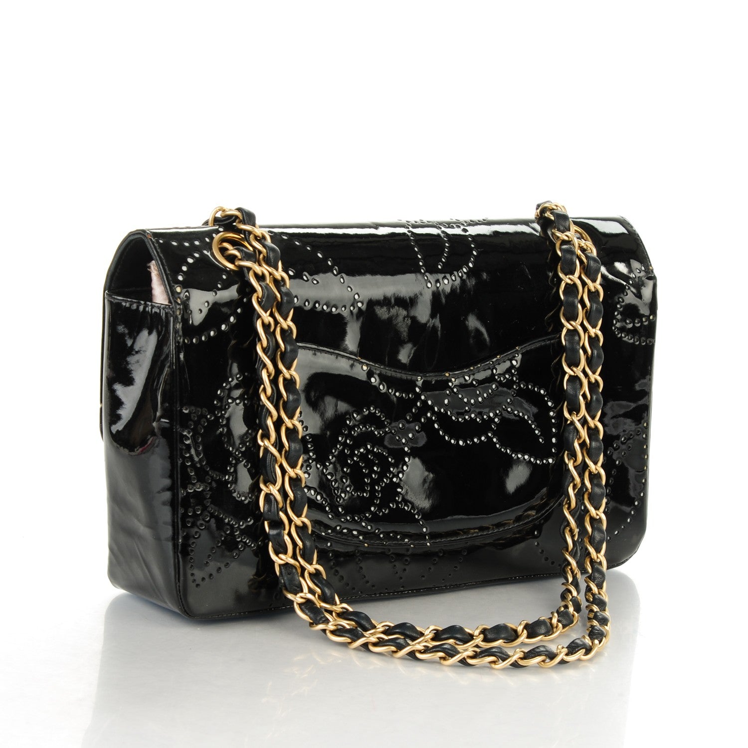 Chanel Patent Perforated Camellia Medium Single Flap Black 3 of 7