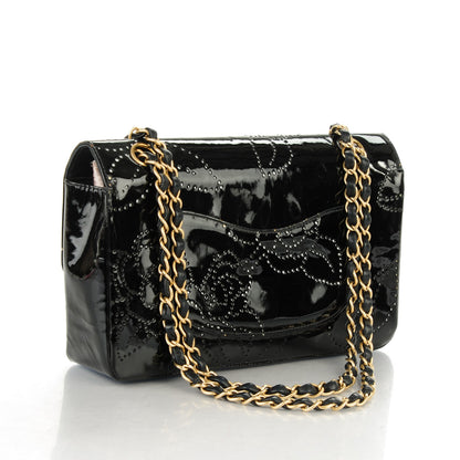 Chanel Patent Perforated Camellia Medium Single Flap Black 3 of 7