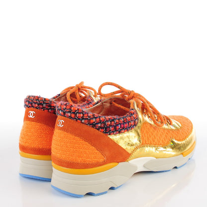 Chanel Tweed Lambskin Runway Sneakers 39.5 Orange 4 of 7