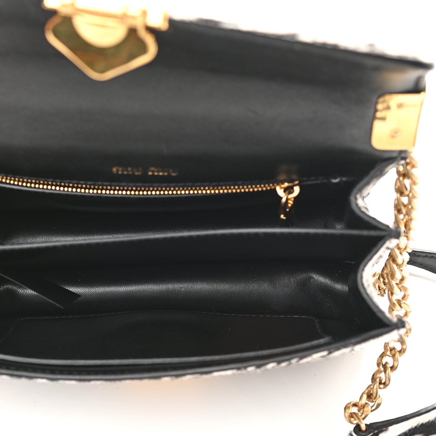 Pony Hair Zebra Print Confidential Logo Shoulder Bag Black White