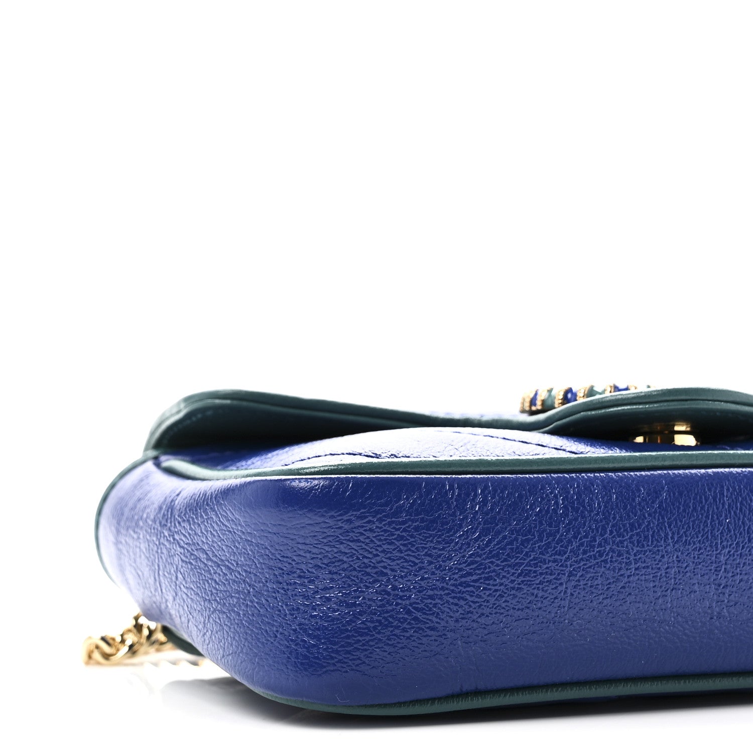 Gucci Azalea Calfskin Enamel Matelasse Diagonal Super Mini Torchon GG Marmont Shoulder Bag Imperial Blue Pavone 9 of 11
