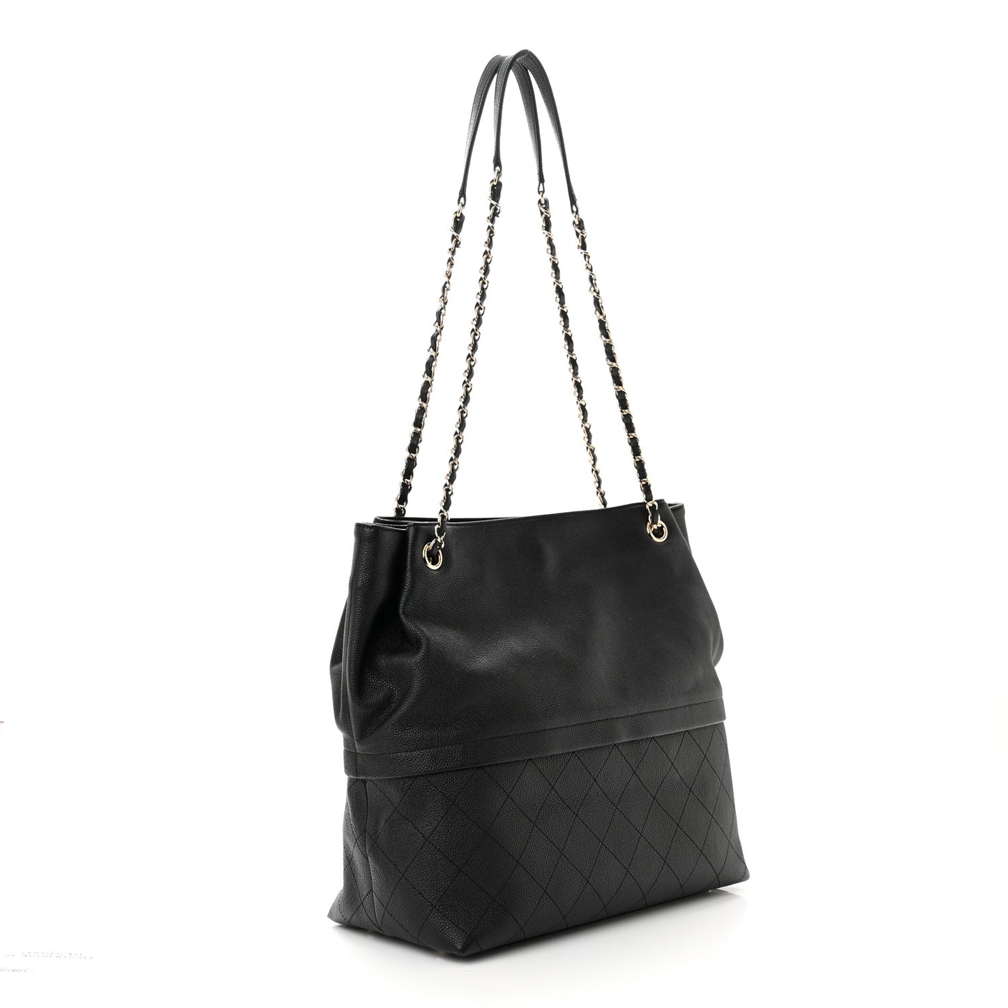Crumpled Grained Calfskin Zip and Carry Shopping Tote Black