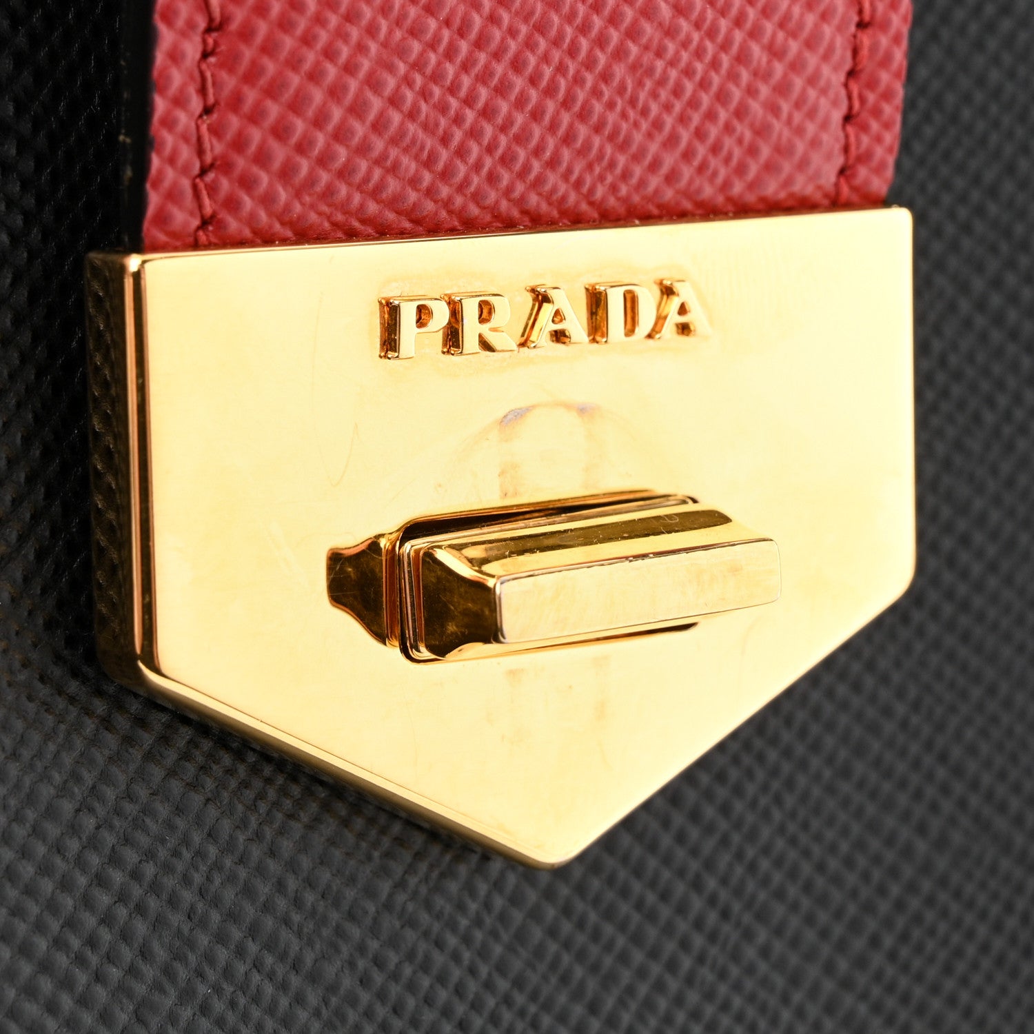 Prada Saffiano Cuir Bi-Color Double Handle Tote Black Fuoco 11 of 11