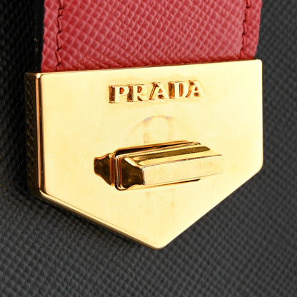 Prada Saffiano Cuir Bi-Color Double Handle Tote Black Fuoco 11 of 11