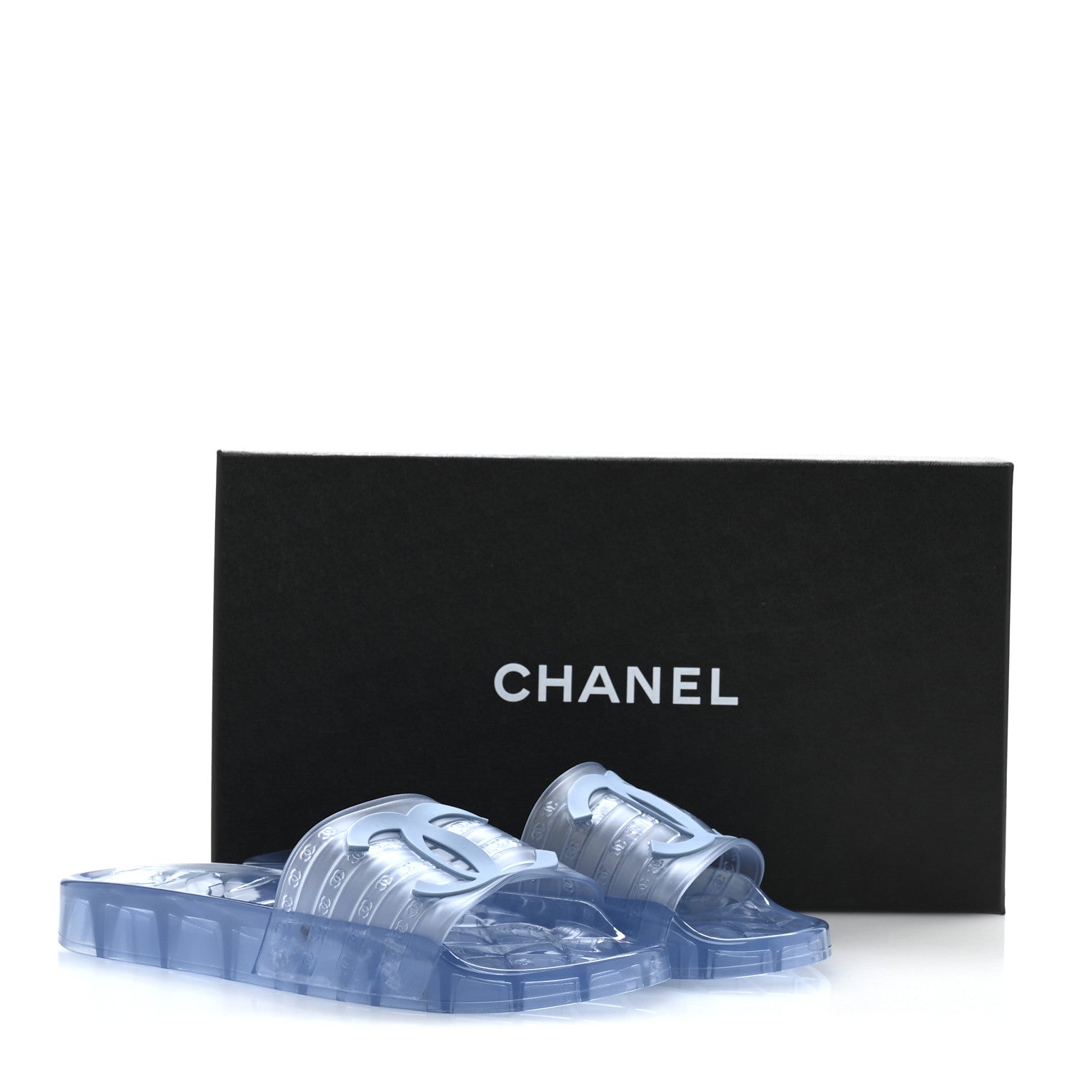 Chanel PVC Transparent CC Flat Slide Sandals 38 Blue 10 of 10
