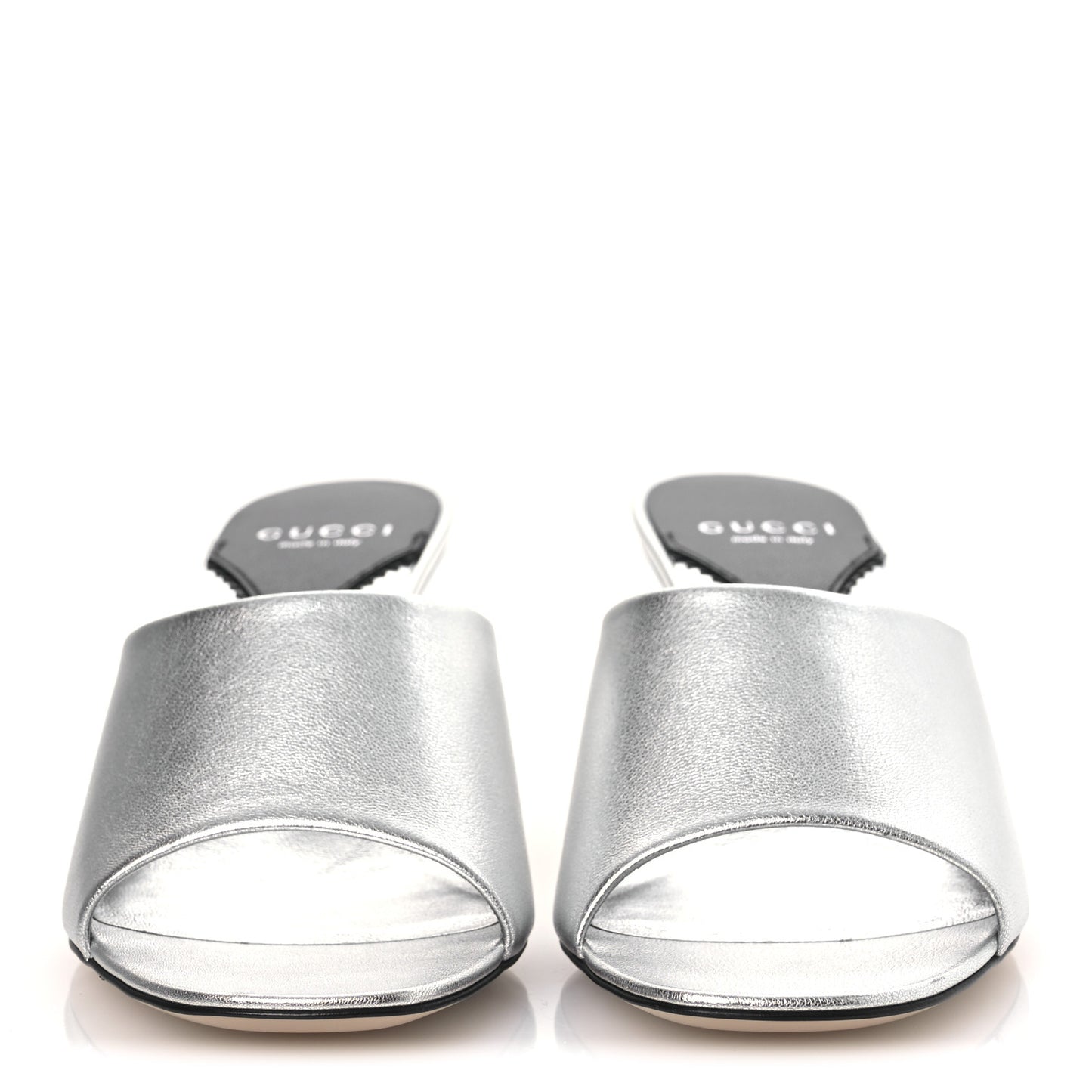Nappa Lame Interlocking G Bella 65mm Slide Sandals 39 Argento