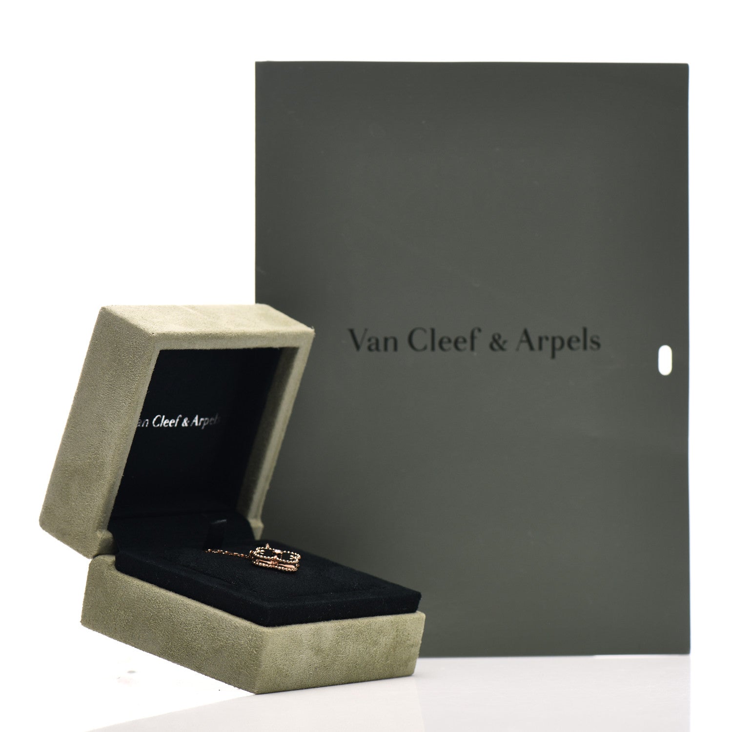 Van Cleef & Arpels 18K Rose Gold Diamond Black Onyx Vintage Alhambra Pendant Necklace 7 of 7