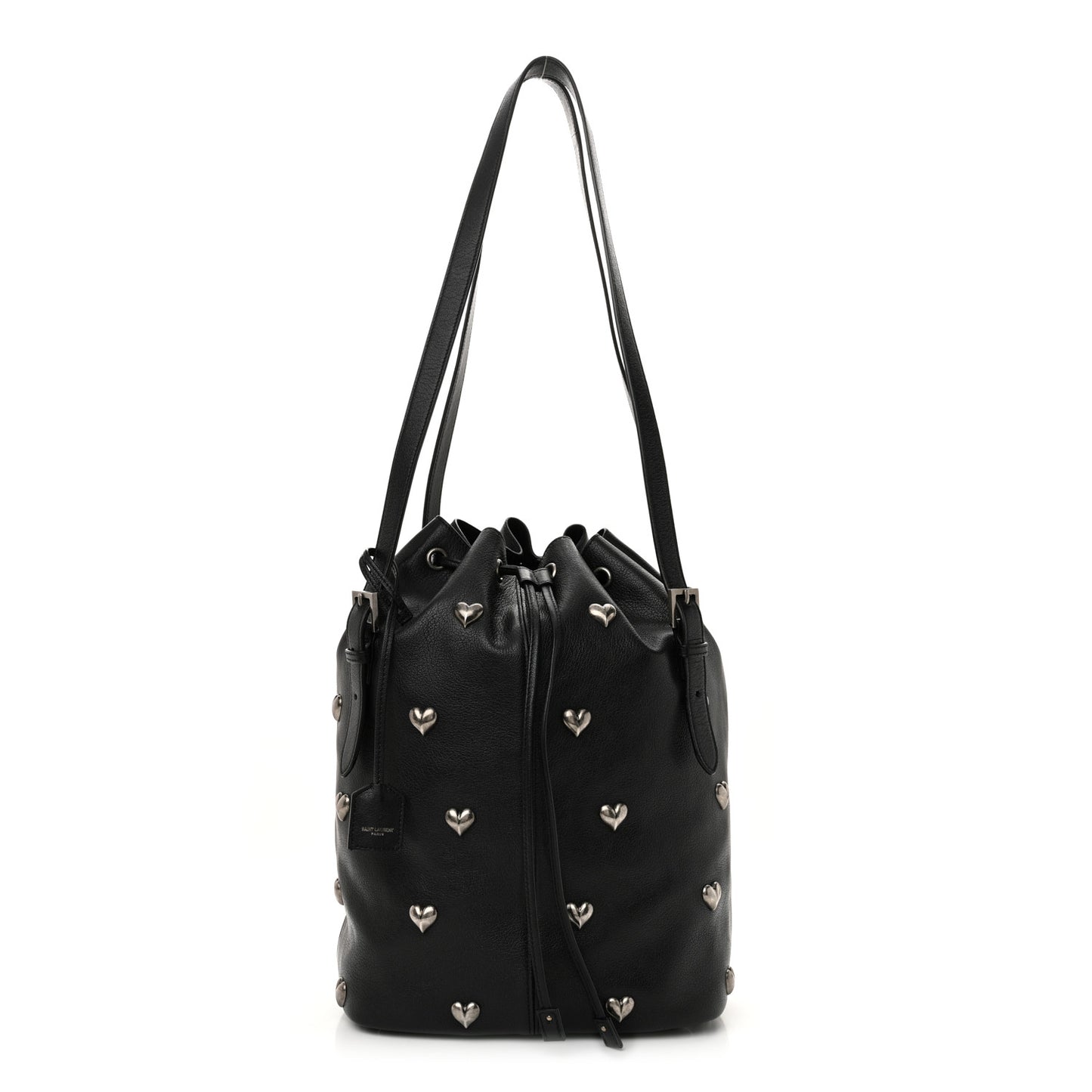Lambskin Medium Heart Studded Riva Bucket Bag Black